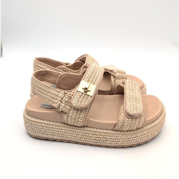 Steve Madden Bigmona Platform Sandals Women's Natural Raffia Size US8M EU38.5 - Picture 5 of 12